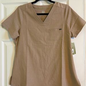 Healing Hands Women's tan and black V-Neck Short Sleeve scrub tops
